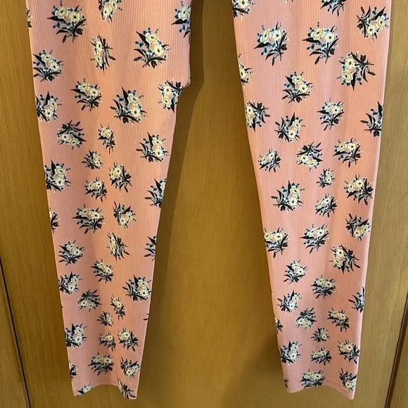 Beach Riot Sport Women’s Ayla Floral Ribbed Leggings Pink Cream Size XL
